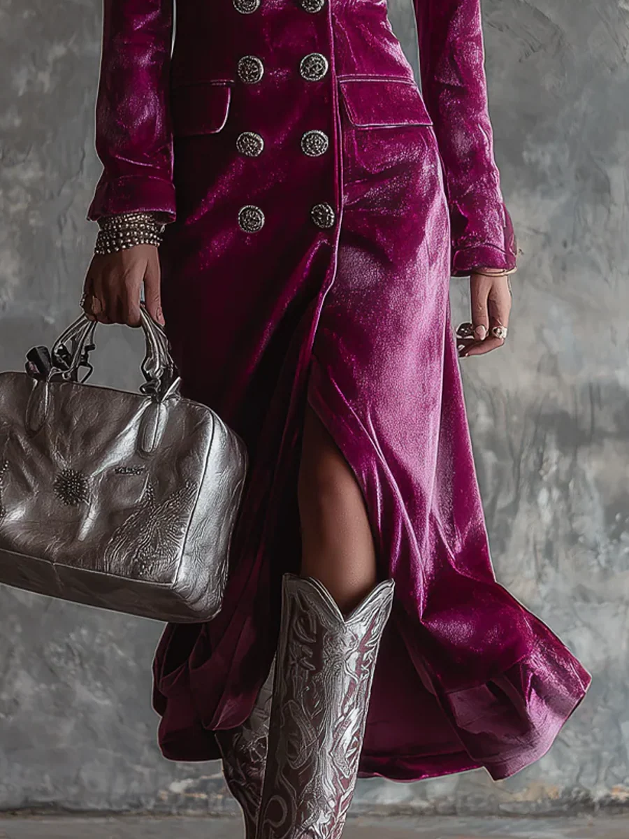 Kowalski™ | Welurowa Sukienka Blazer Maxi