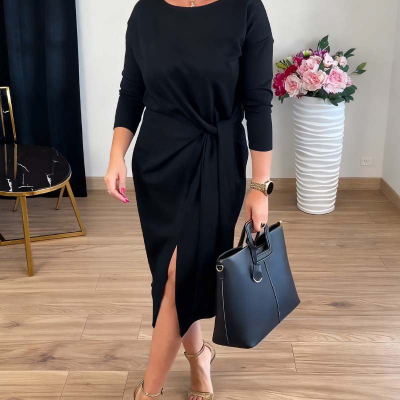 Kowalski™ | Elegancka Sukienka z Wiązaniem i Delikatnym Rozcięciem