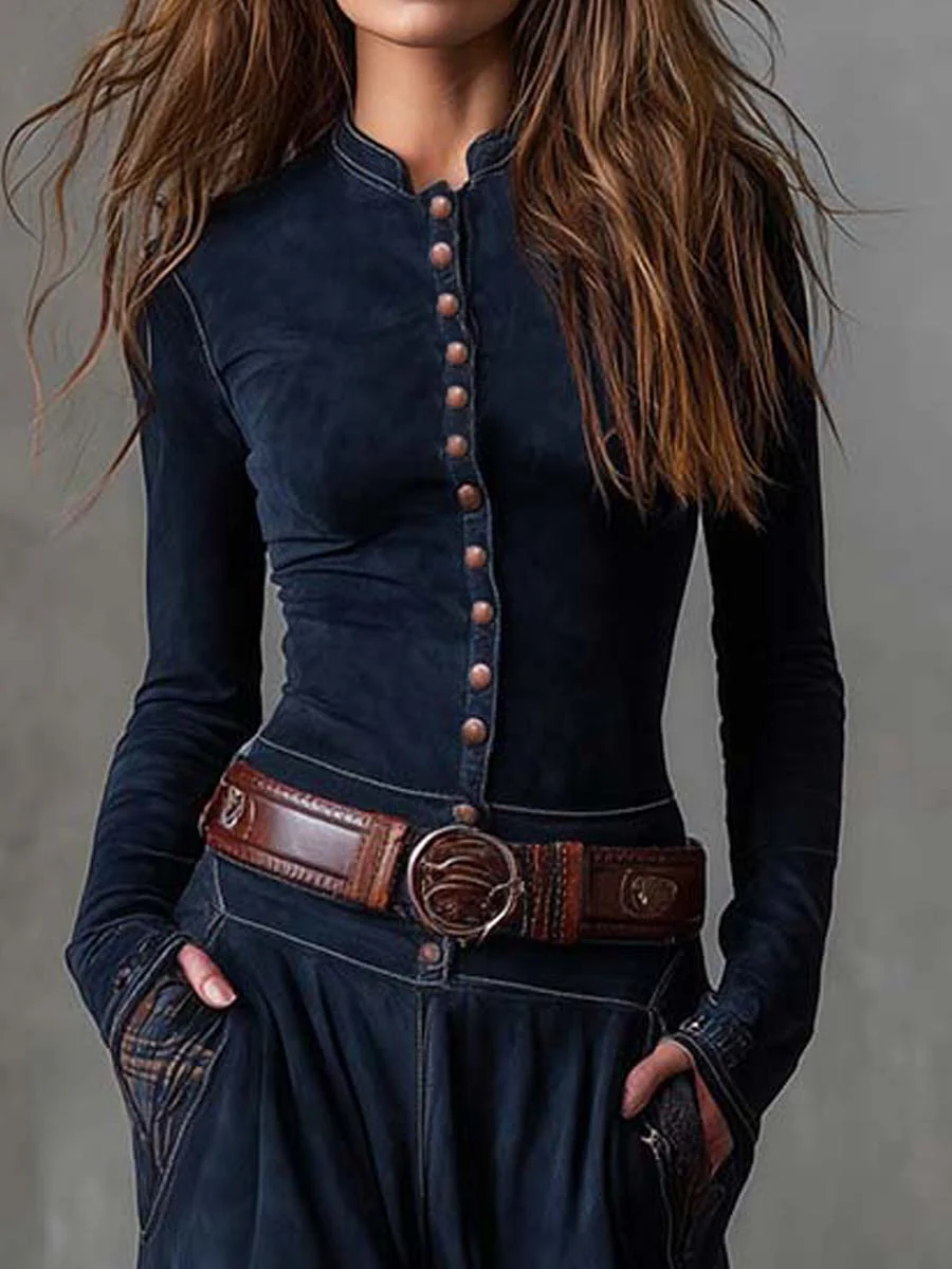 Kowalski™ | Granatowa zamszowa sukienka maxi z paskiem